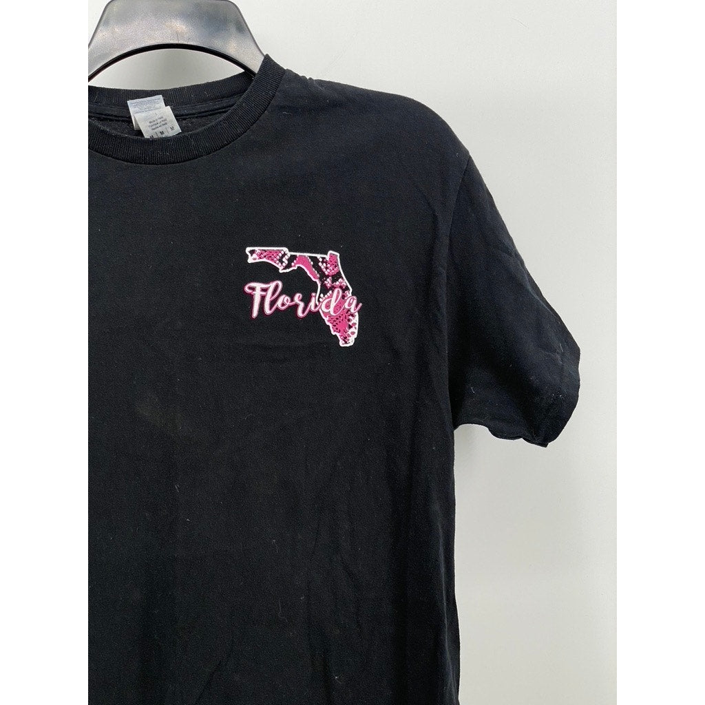 GILDAN Women's Black-Pink Florida State Snake-Print Crewneck Casual T-Shirt SZ M