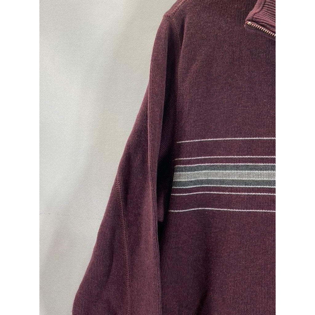 BANANA REPUBLIC Men's Burgundy Striped Quarter-Zip Pullover Sweater SZ S