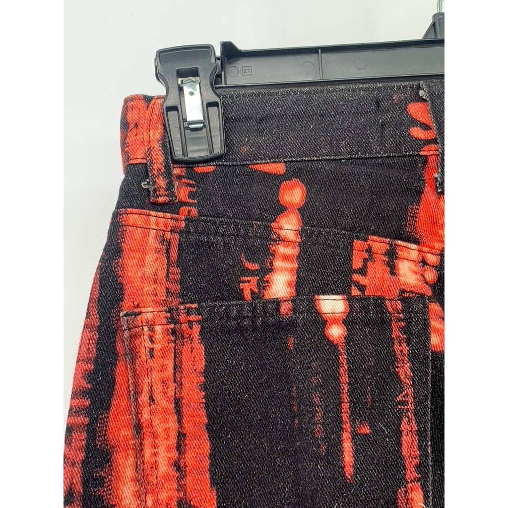 JADED LONDON Women's Red-Black Matrix Printed Straight Leg Fit Jeans SZ 25