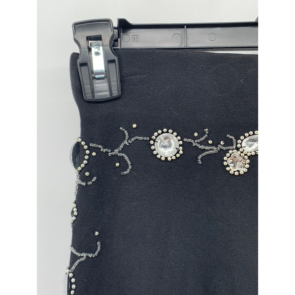 CONTEMPORARY Women's Black-Silver Bead Embellished Skinny-Leg Pull-On Pant SZ S