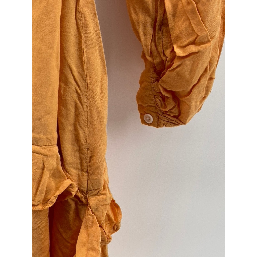 CAPULET Women’s Orange Pansy Asymmetrical Hem Wrap Long Sleeve Dress SZ S