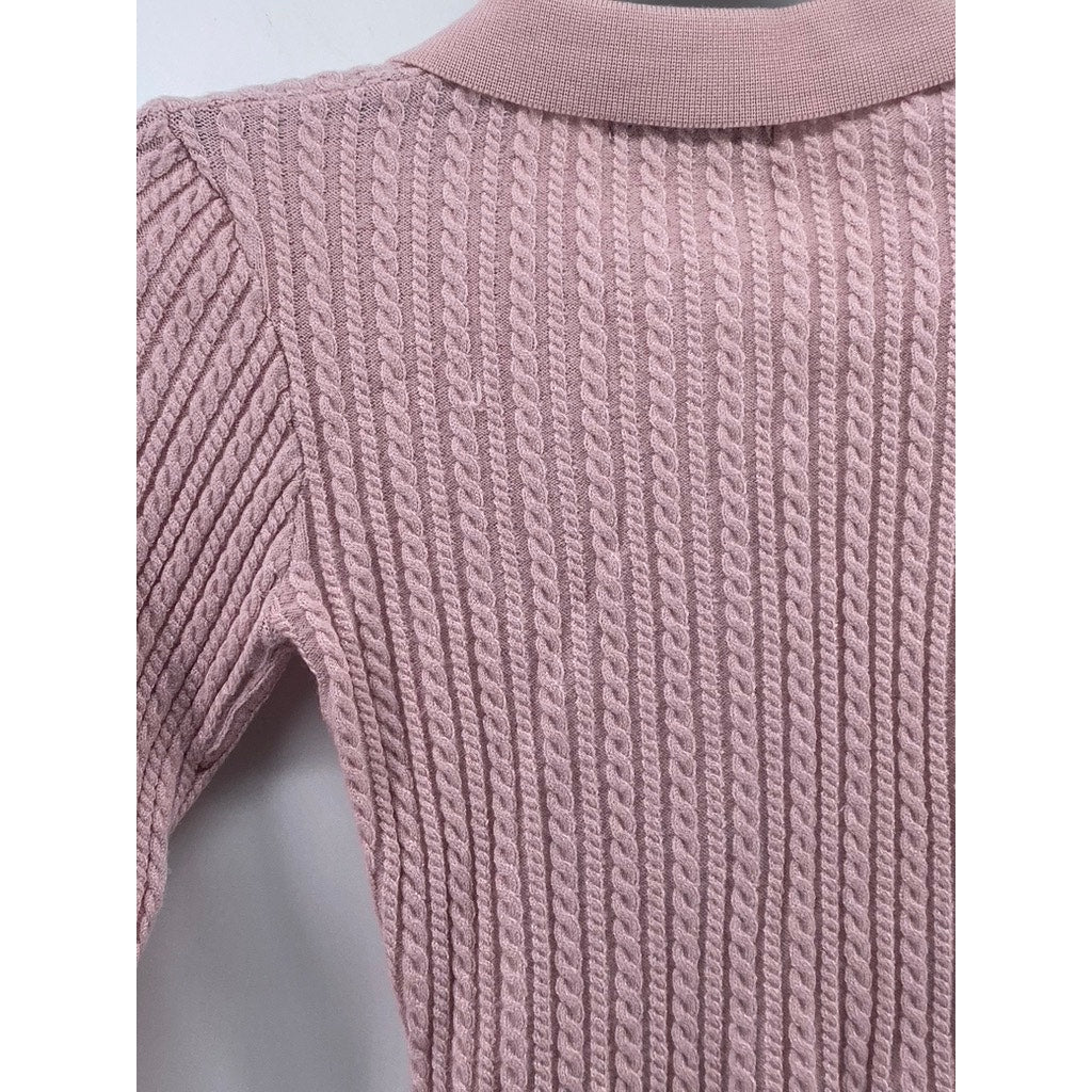 PALE JADE Women's Pink Button-Down Cable-Knit Long Sleeve Top SZ XS