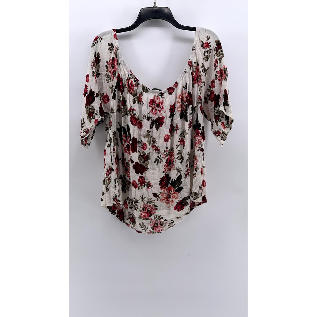 AMBIANCE Women's White-Red Floral Short Sleeve Top SZ 3XL