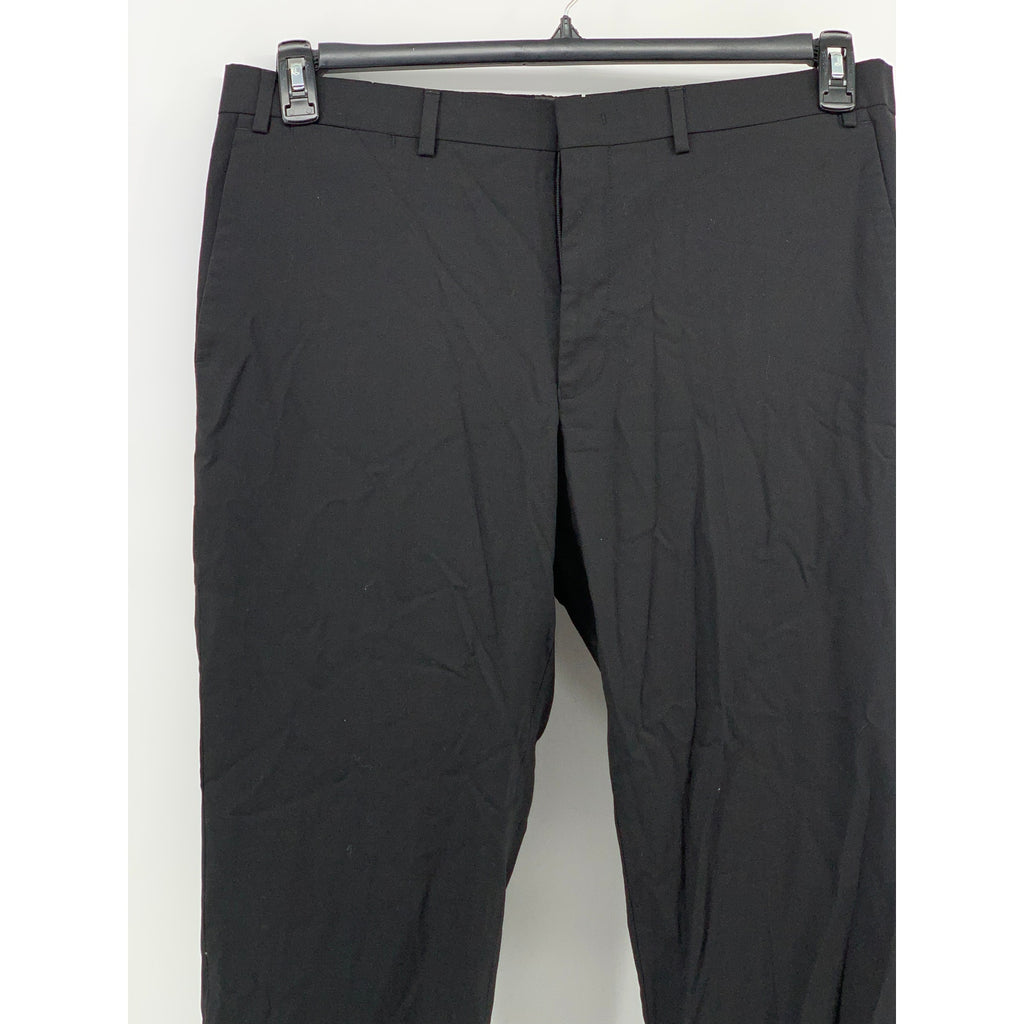 UNBRANDED Men's Black Solid Slim-Leg Regular-Fit Flat Front Pants SZ 38