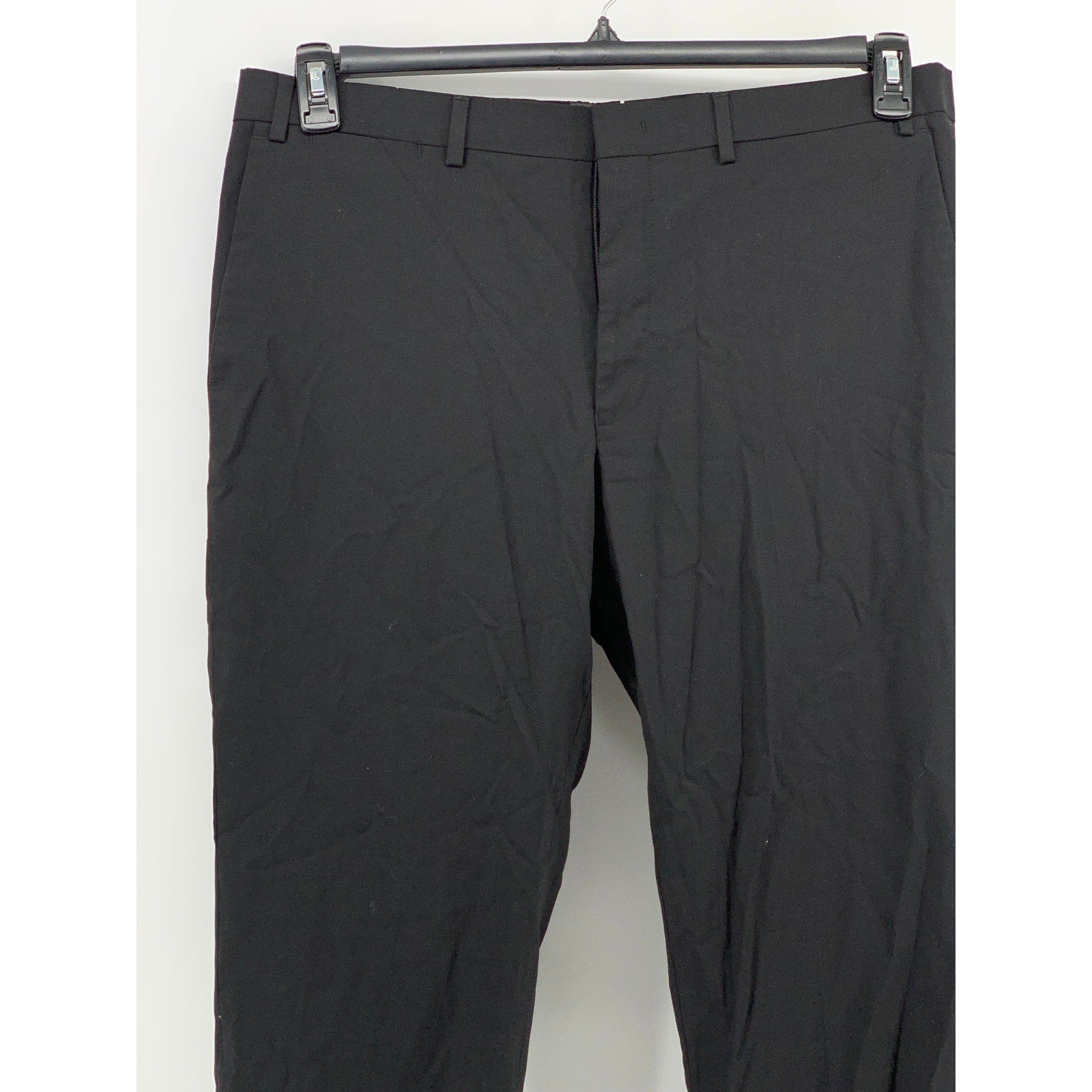 UNBRANDED Men's Black Solid Slim-Leg Regular-Fit Flat Front Pants SZ 38