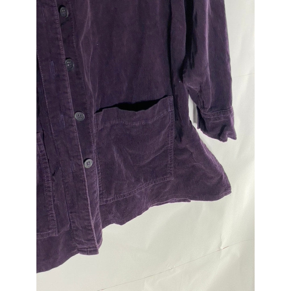 WOOLSWORTHS Women's Dark Purple Four-Pocket Button-Up Long Sleeve Top SZ 16(L)