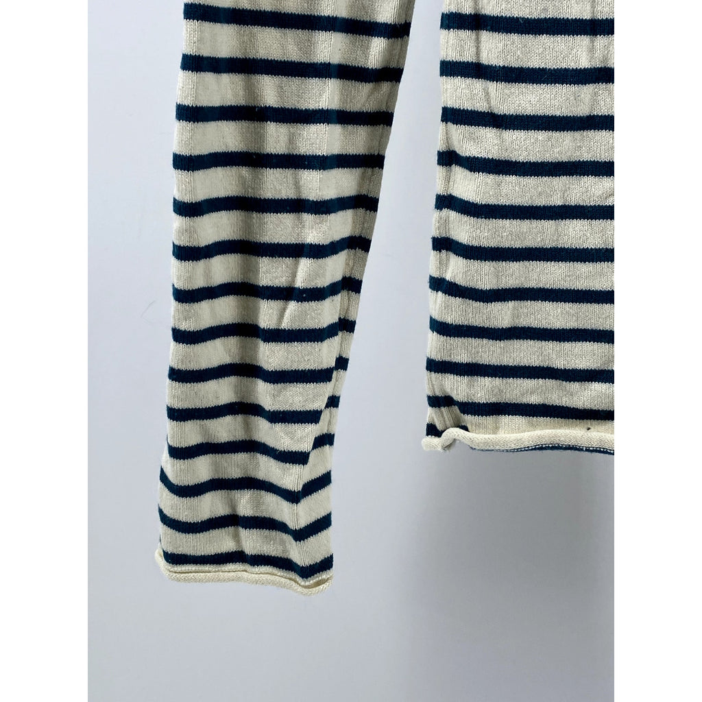 ZARA Women's Cream-Teal Blue Striped Knit Long Sleeve Turtleneck Top SZ S