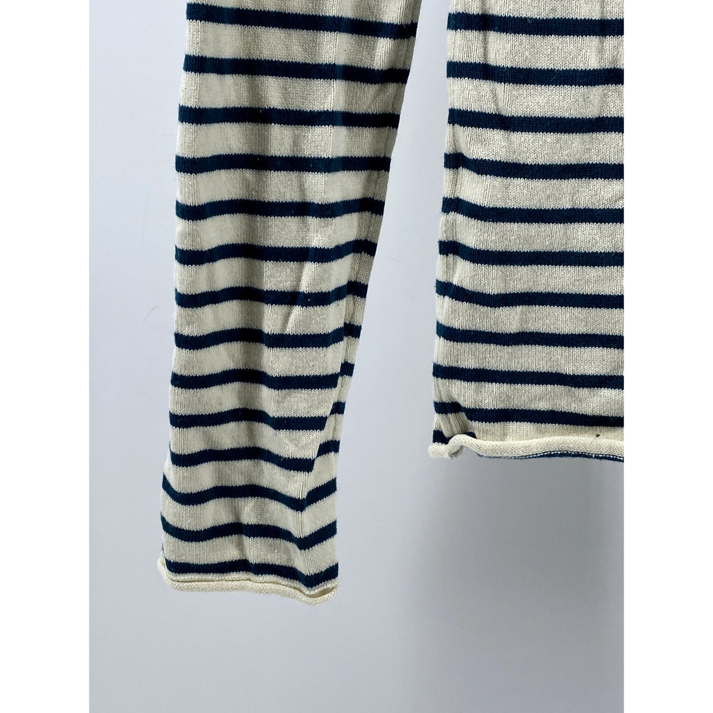 ZARA Women's Cream-Teal Blue Striped Knit Long Sleeve Turtleneck Top SZ S