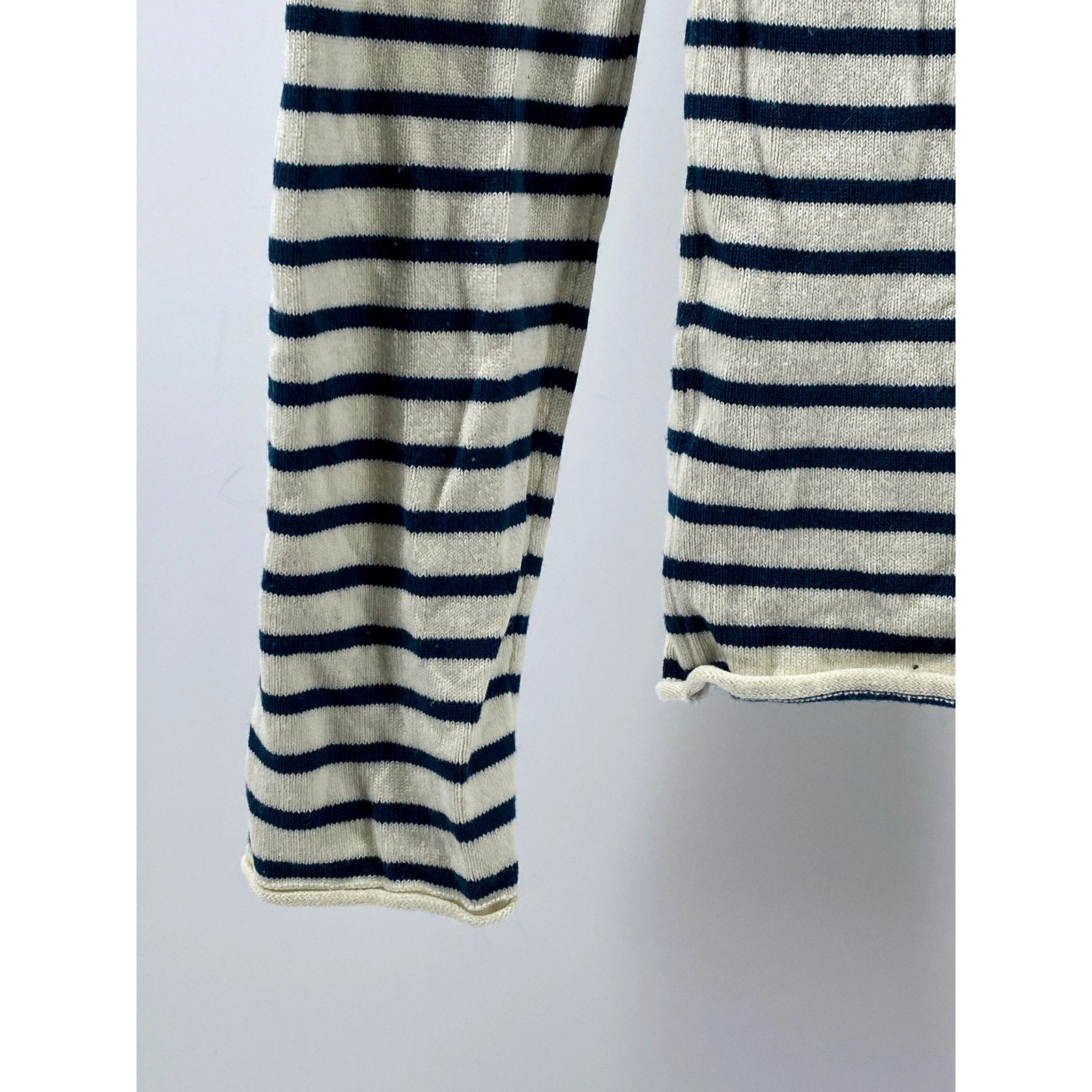 ZARA Women's Cream-Teal Blue Striped Knit Long Sleeve Turtleneck Top SZ S