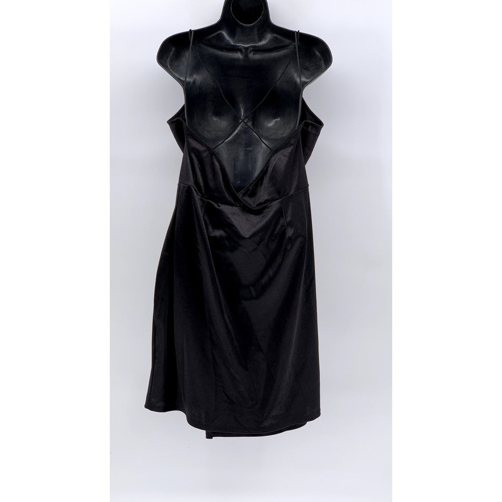 FASHION NOVA Women's Black Satin Faux-Wrap Mini Dress SZ 1XL