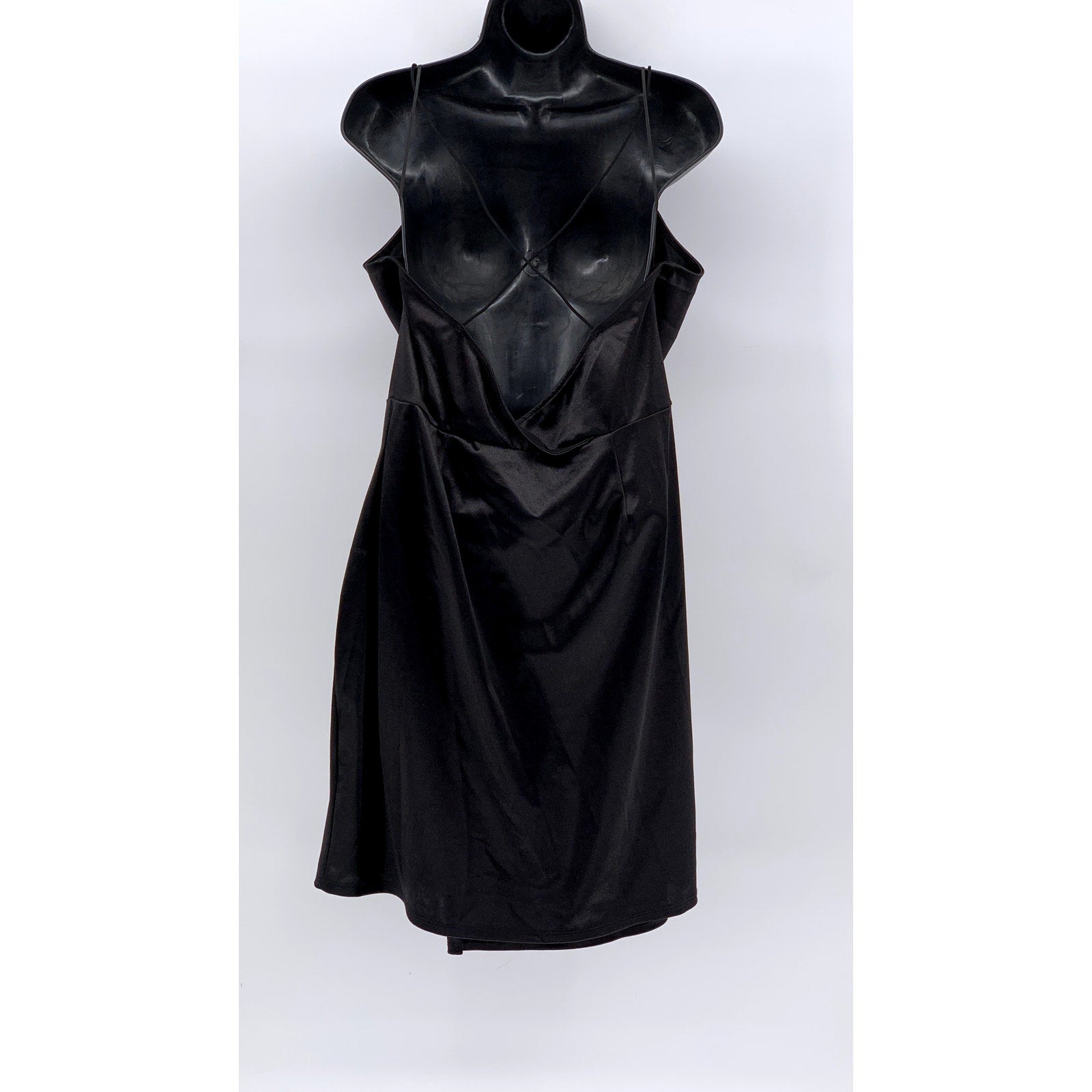 FASHION NOVA Women's Black Satin Faux-Wrap Mini Dress SZ 1XL