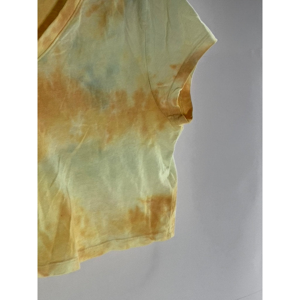 WILD FABLE Women's Yellow/Gold Tie-Dye V-Neck Short Sleeve Crop Top SZ S