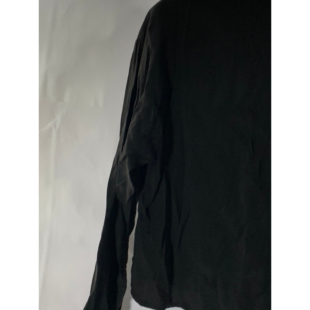 HEART & HIPS Women's Black Solid Button-Up Long Sleeve Top SZ S