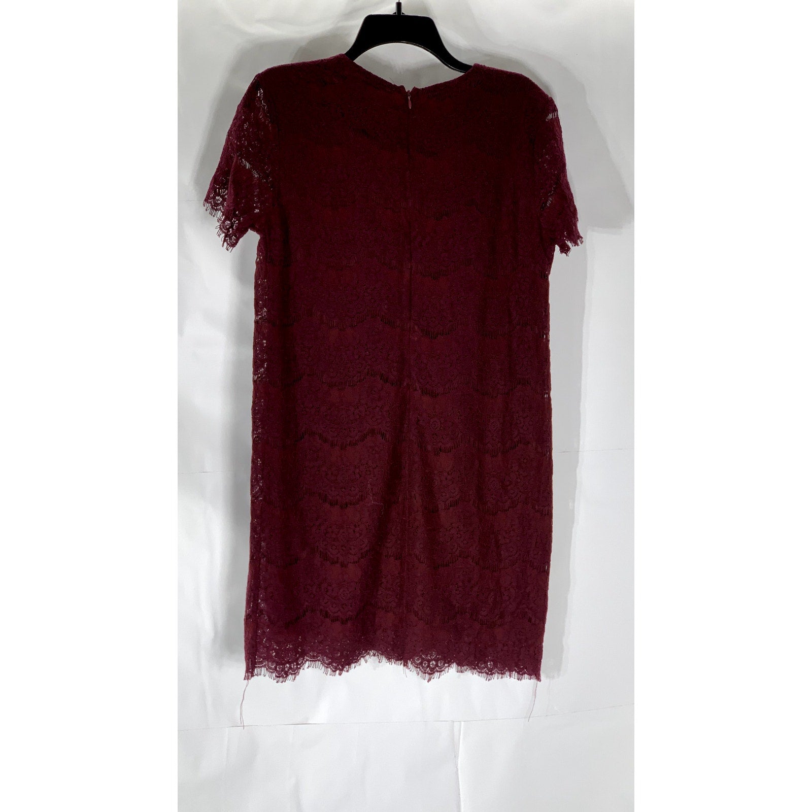 LULUS Women’s Burgundy Crewneck Take Me To Lunch Lace Short Sleeve Dress SZ S