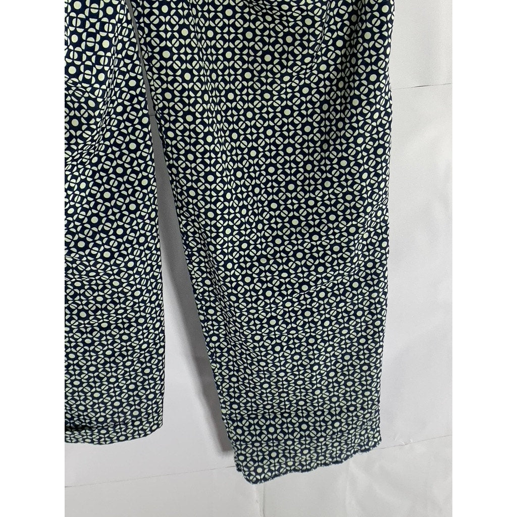 J. CREW Women's Blue/White Geo Print Drawstring Elasticized Pants SZ 4