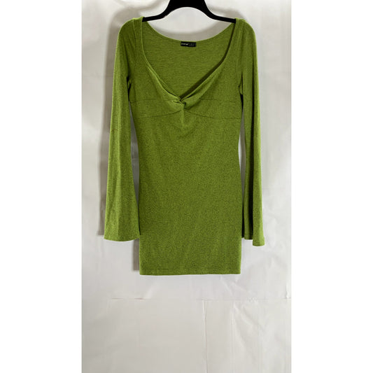 SHEIN Women's Green V-Neck Twist-Front Long Flare Sleeve Knit Top SZ L