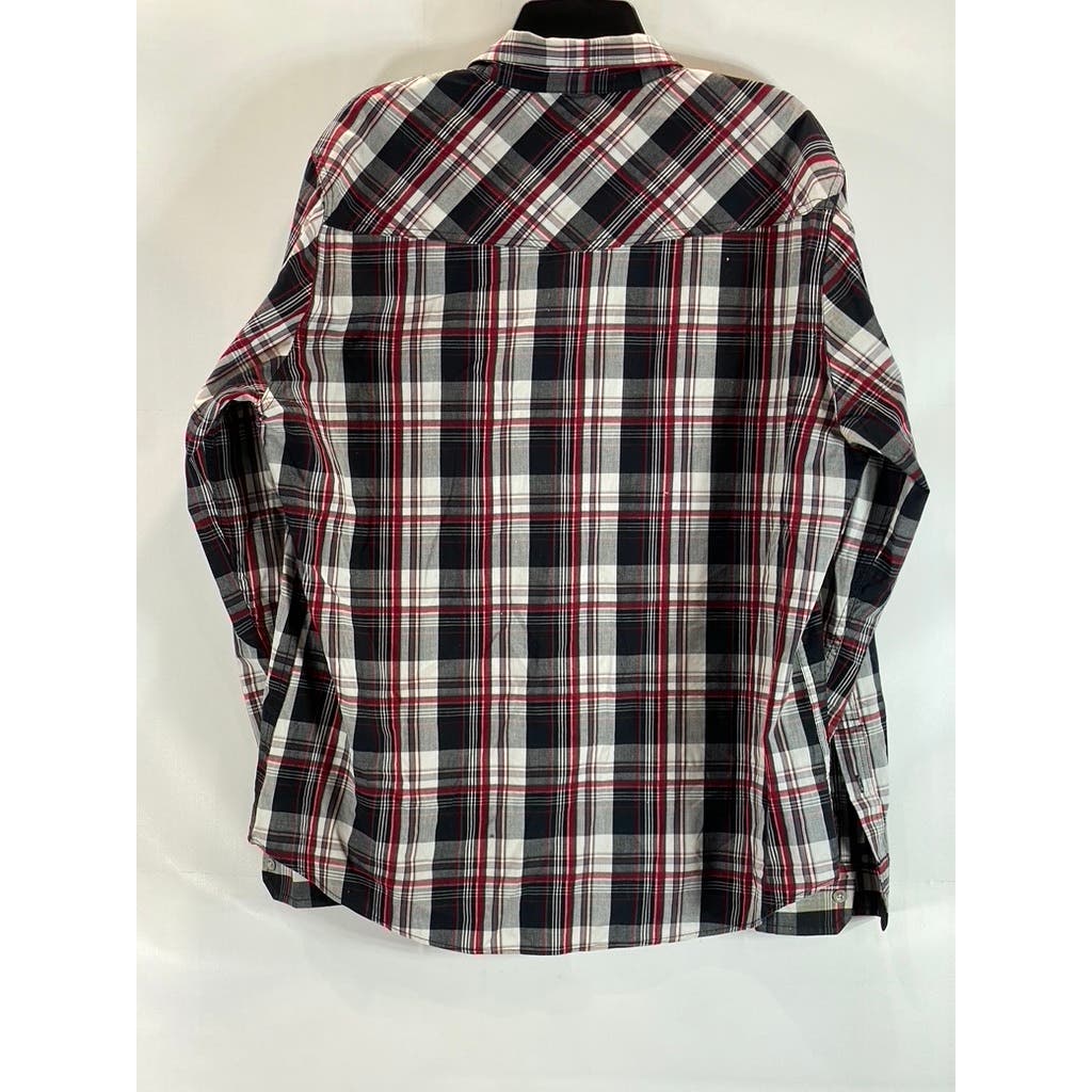 HELIX Men's Red/Black Western Plaid Athletic-Fit Button-Up Shirt SZ XL