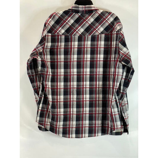 HELIX Men's Red/Black Western Plaid Athletic-Fit Button-Up Shirt SZ XL