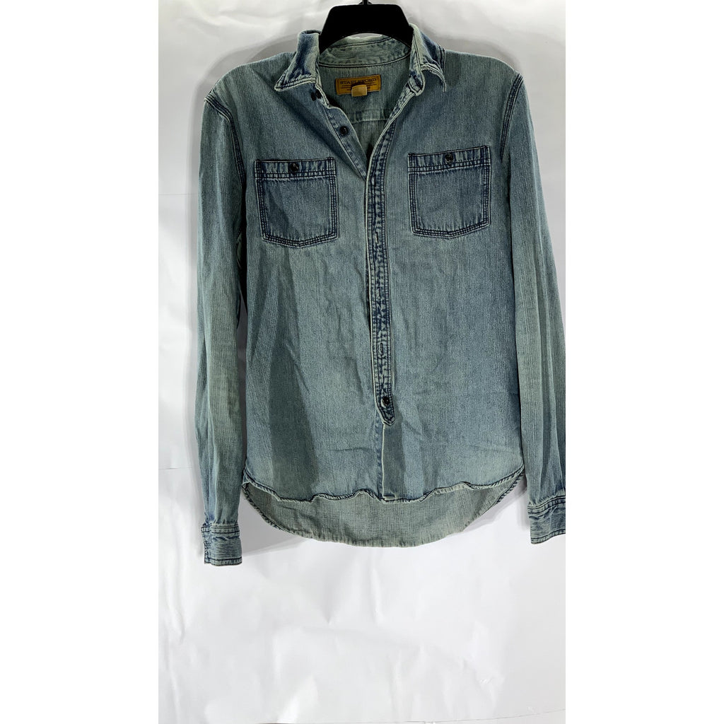 STAPELFORD Men’s Light Wash Blue Cotton Workwear Denim Button-Up Shirt SZ S
