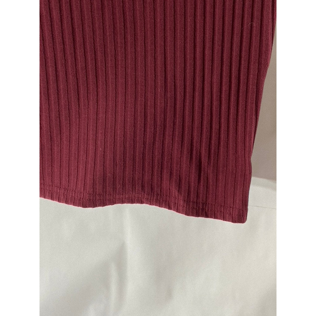 VANILLA STAR Women's Burgundy Ribbed Short Sleeve Wrap Top SZ M