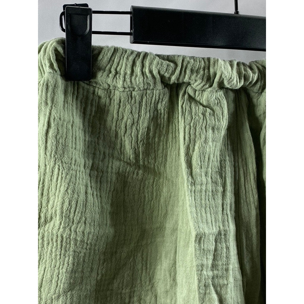 MIDNIGHT SKY Women's Green Lightweight Relaxed Fit Drawstring Shorts SZ M