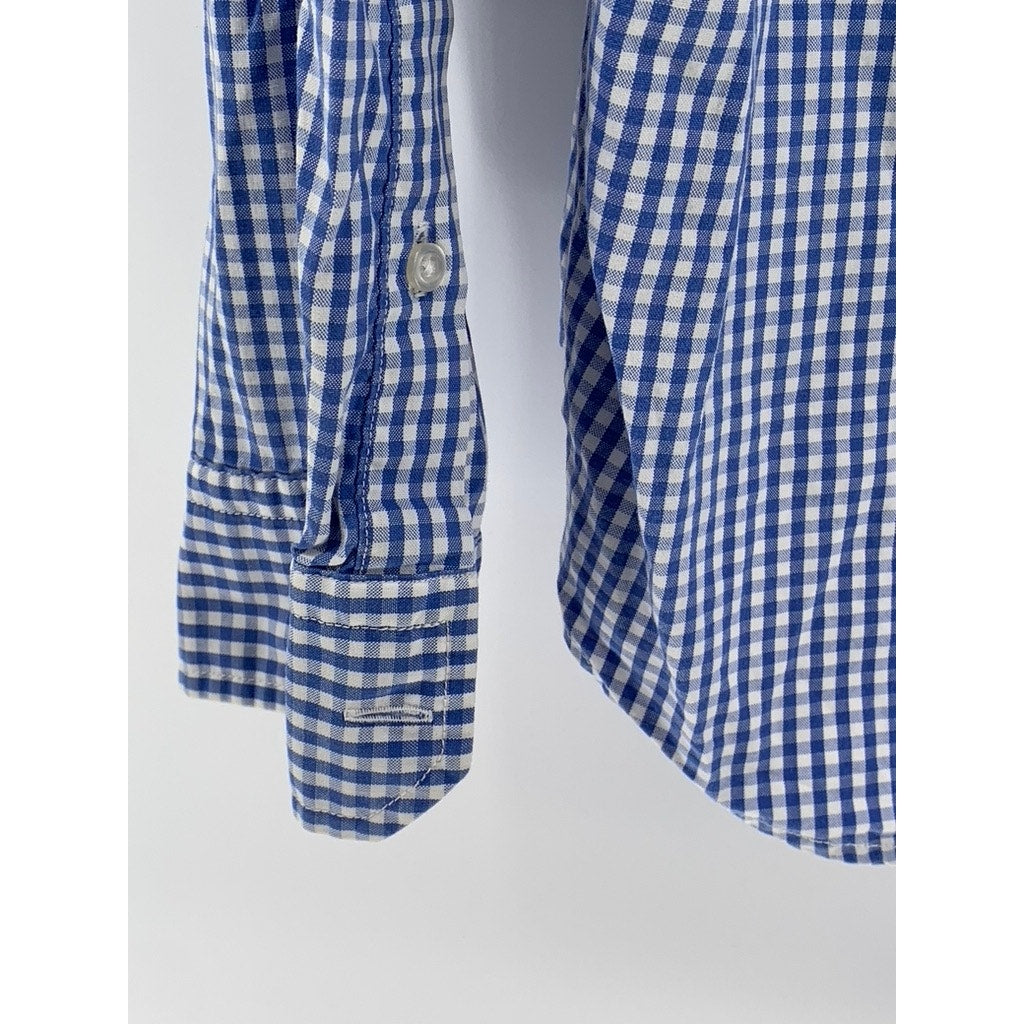 BANANA REPUBLIC Women's Blue Gingham Camden Fit Button-Up Shirt SZ L