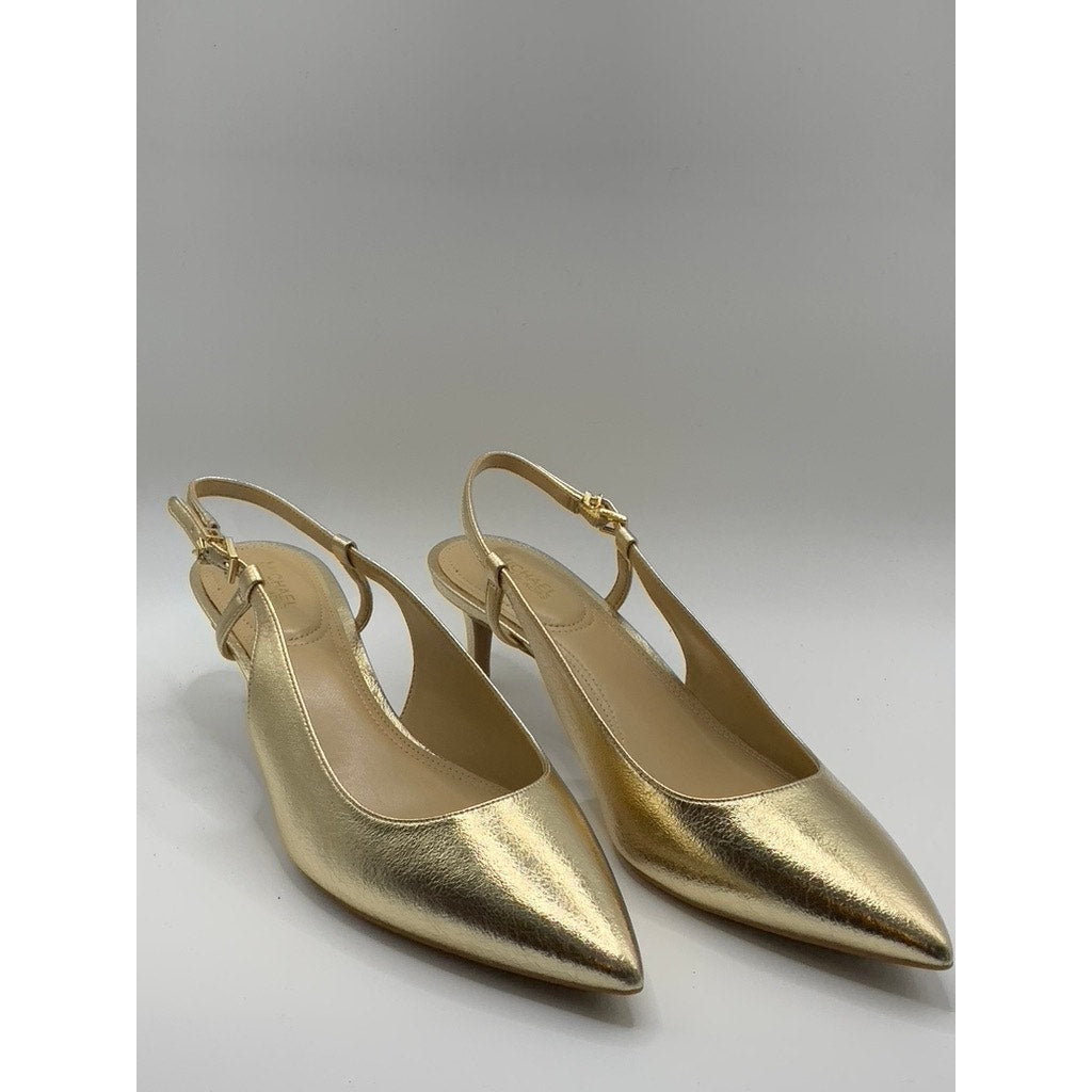 MICHAEL MICHAEL KORS Women's Pale Gold Doreen Kitten-Heel Pointed-Toe Heels SZ 9