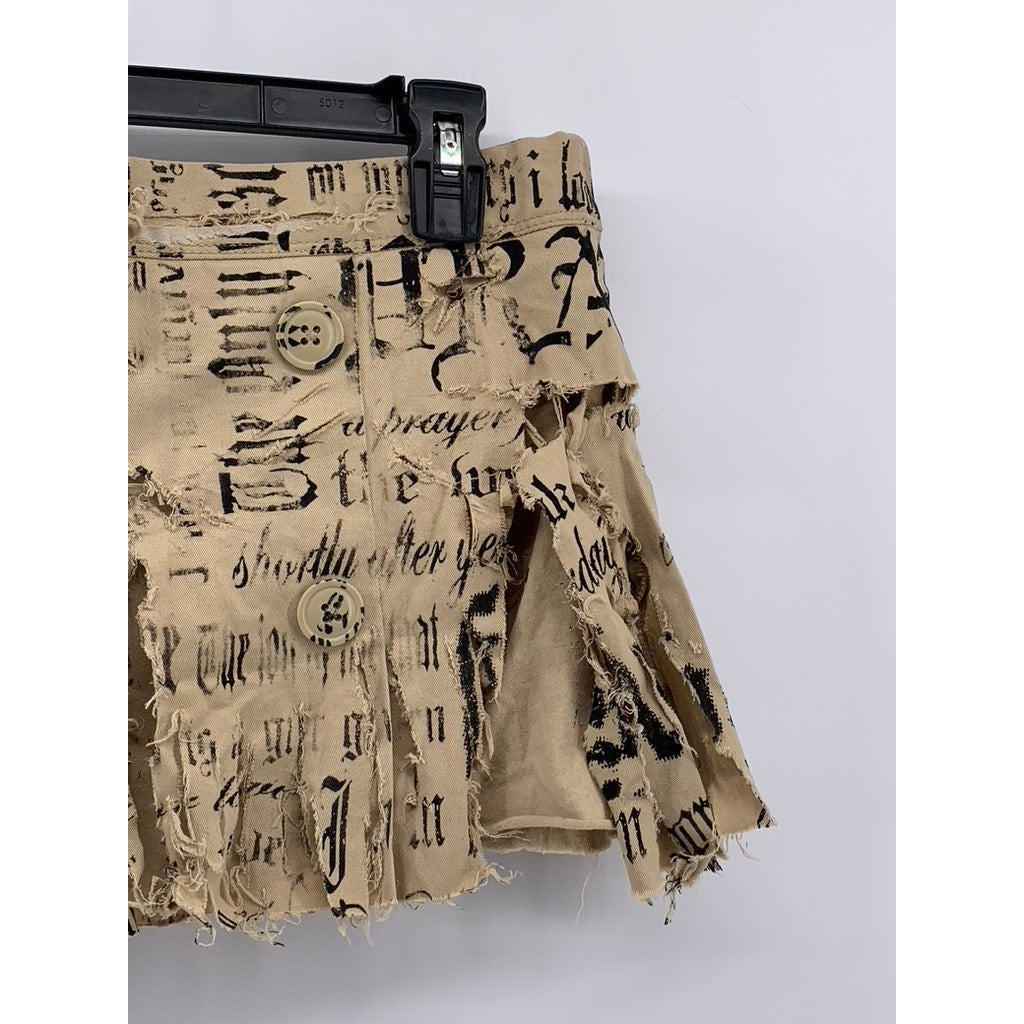 BODY CITATED Women's Tan Distressed Newspaper Logo Mini Skirt SZ S