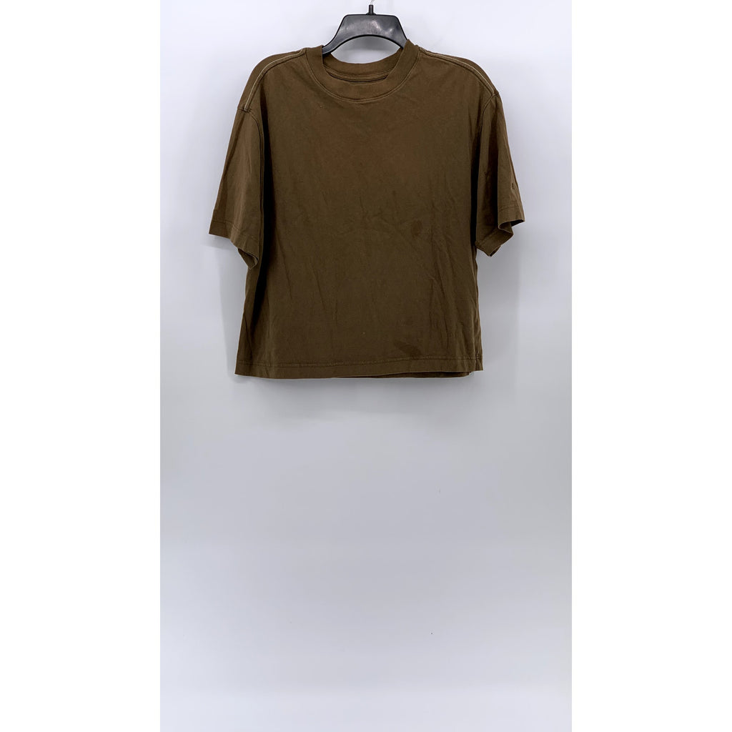 EVERLANE Women's Brown Crewneck Organic Cotton Slouch Short Sleeve Top SZ XS