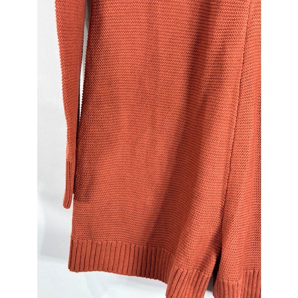 WEWOREWHAT Women's Rust Rib Knit Henley Long Sleeve Sweater Romper SZ S