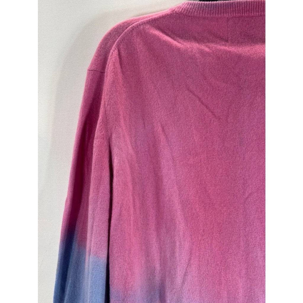 LINGUA FRANCA Women's Blue/Pink Ombre Cashmere Crewneck Pullover Sweater SZ XL