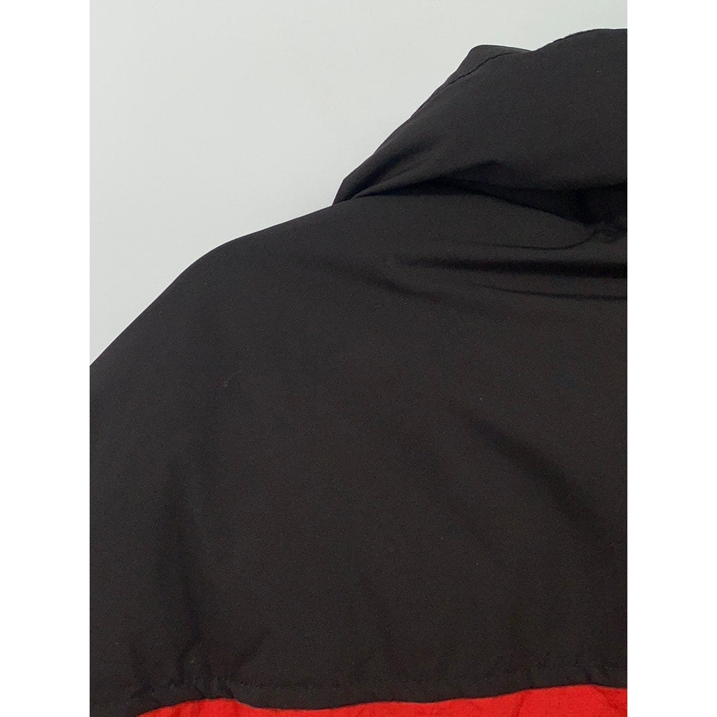 ZARA Women’s Red-Black Colorblock Zip-Up Stand Collar Puffer Jacket SZ M