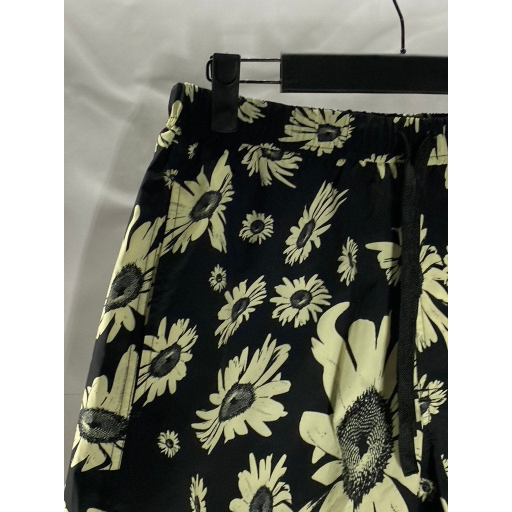 DOUBLE RAINBOUU Women's Black-Beige Large Daisy Print Elastic-Waist Shorts SZ S