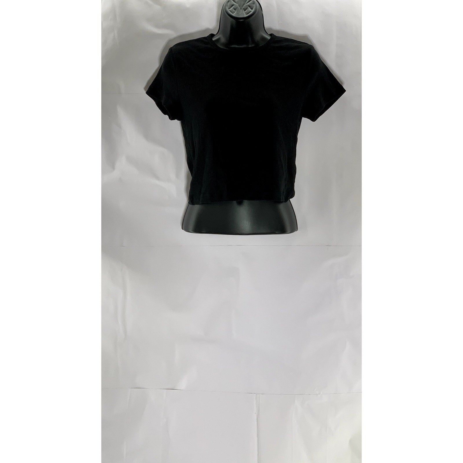DIVIDED BY H&M Women's Black Crewneck Ribbed Short Sleeve Crop Top SZ L