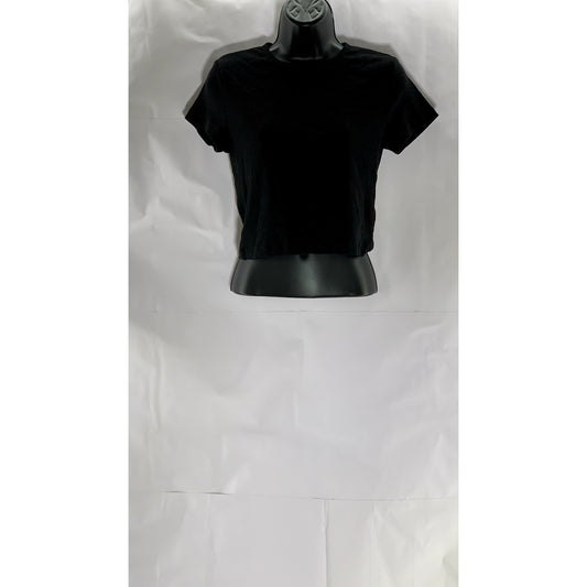 DIVIDED BY H&M Women's Black Crewneck Ribbed Short Sleeve Crop Top SZ L