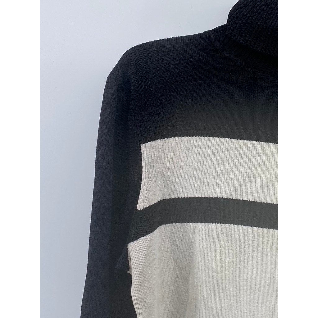 WORTHINGTON Women's Vintage Black-White Color-Block Long Sleeve Turtleneck SZ L