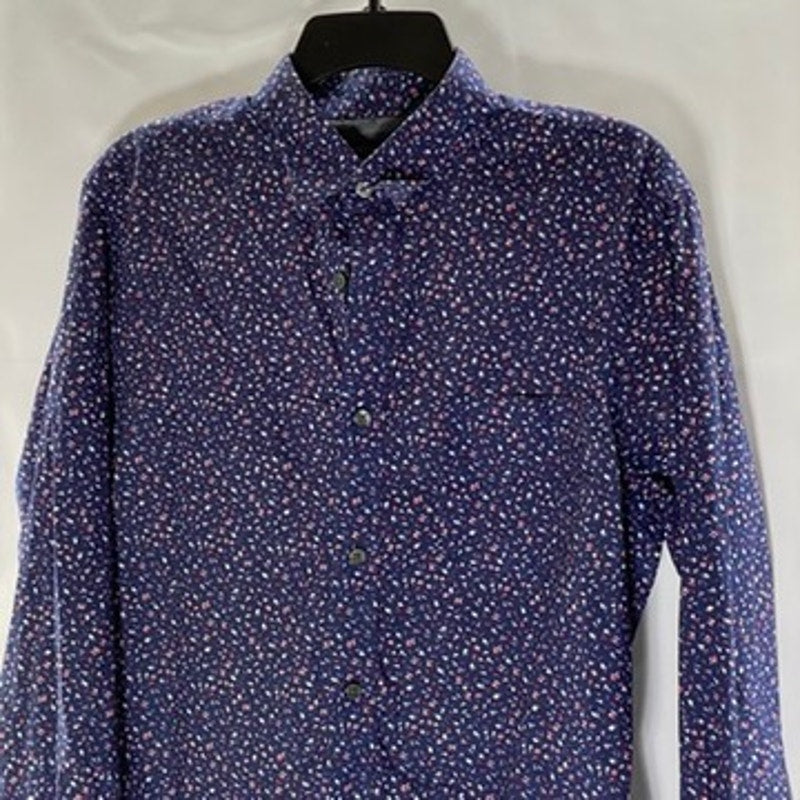 BANANA REPUBLIC Men's Blue Daisy Floral Soft Wash Slim-Fit Button-Up Shirt SZ M