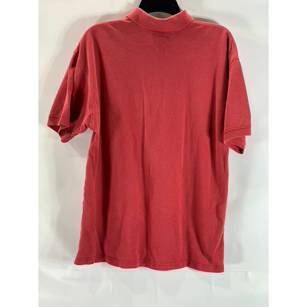 TOMMY HILFIGER Men's Red Solid Vintage Short Sleeve Polo Shirt SZ L