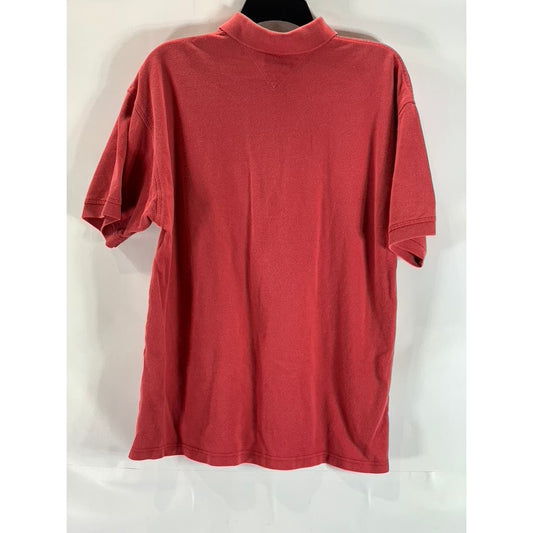 TOMMY HILFIGER Men's Red Solid Vintage Short Sleeve Polo Shirt SZ L