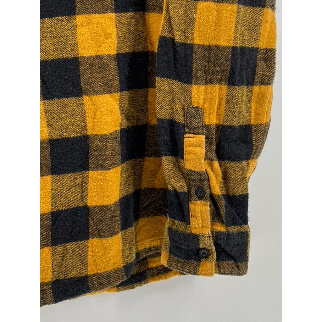 BERSKHA Men's Black-Yellow Plaid Regular-Fit Button-Up Long Sleeve Shirt SZ M