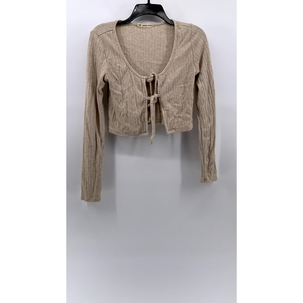 URBAN VINE Women's Beige Open Front Tie Long Sleeve Crop Top SZ L