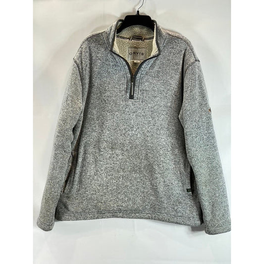 ORVIS Men's Light Gray Sherpa Lined Quarter-Zip Pullover Sweater SZ XL