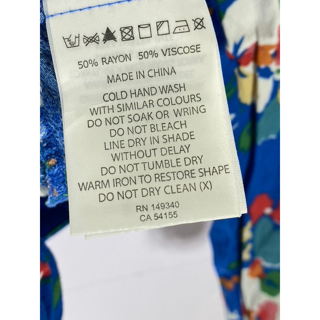 ROLLA'S Women's Royal Blue Floral Delilah Wrap Long Sleeve Top SZ S