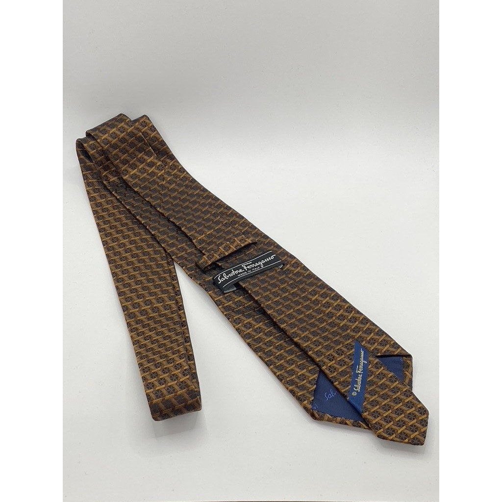 SALVATORE FERRAGAMO Men's Brown Printed Silk Tie SZ OS