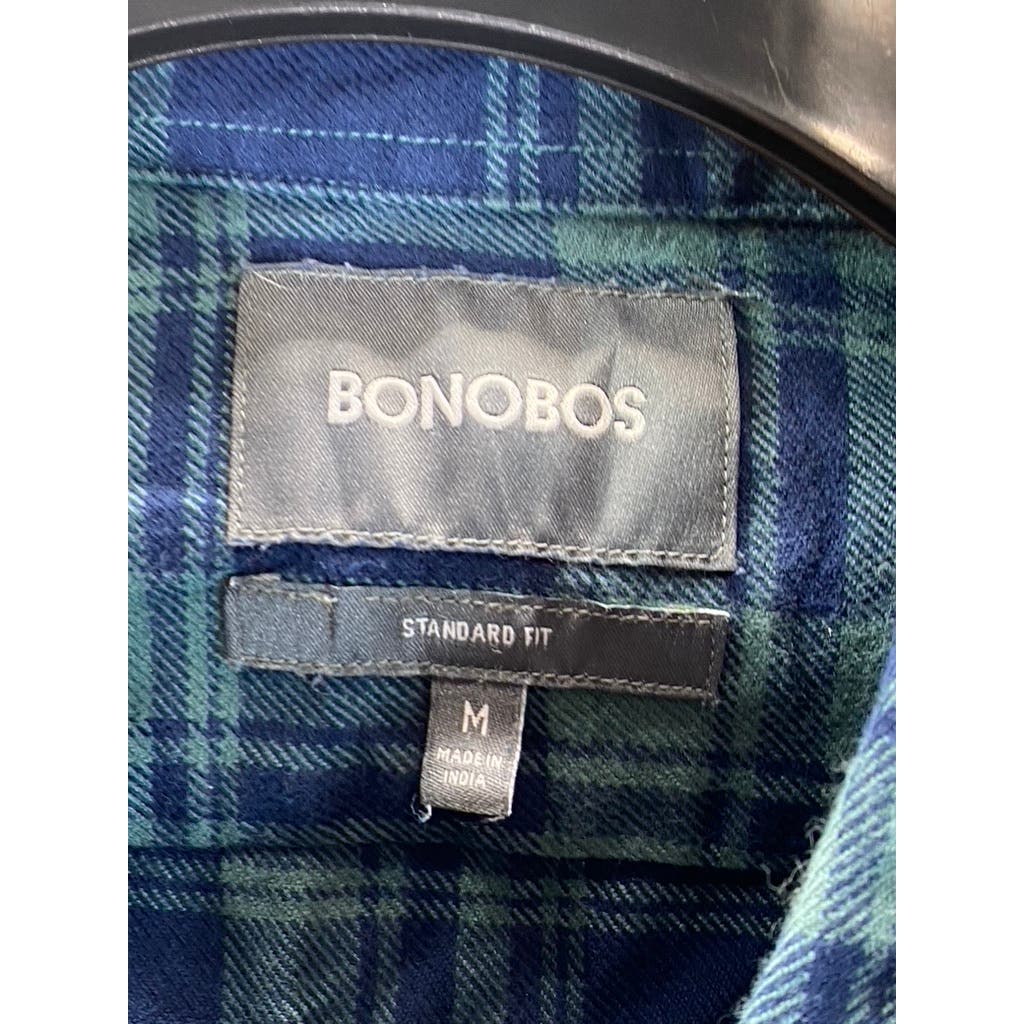 BONOBOS Men's Blue Plaid Standard-Fit Button-Up Long Sleeve Shirt SZ M