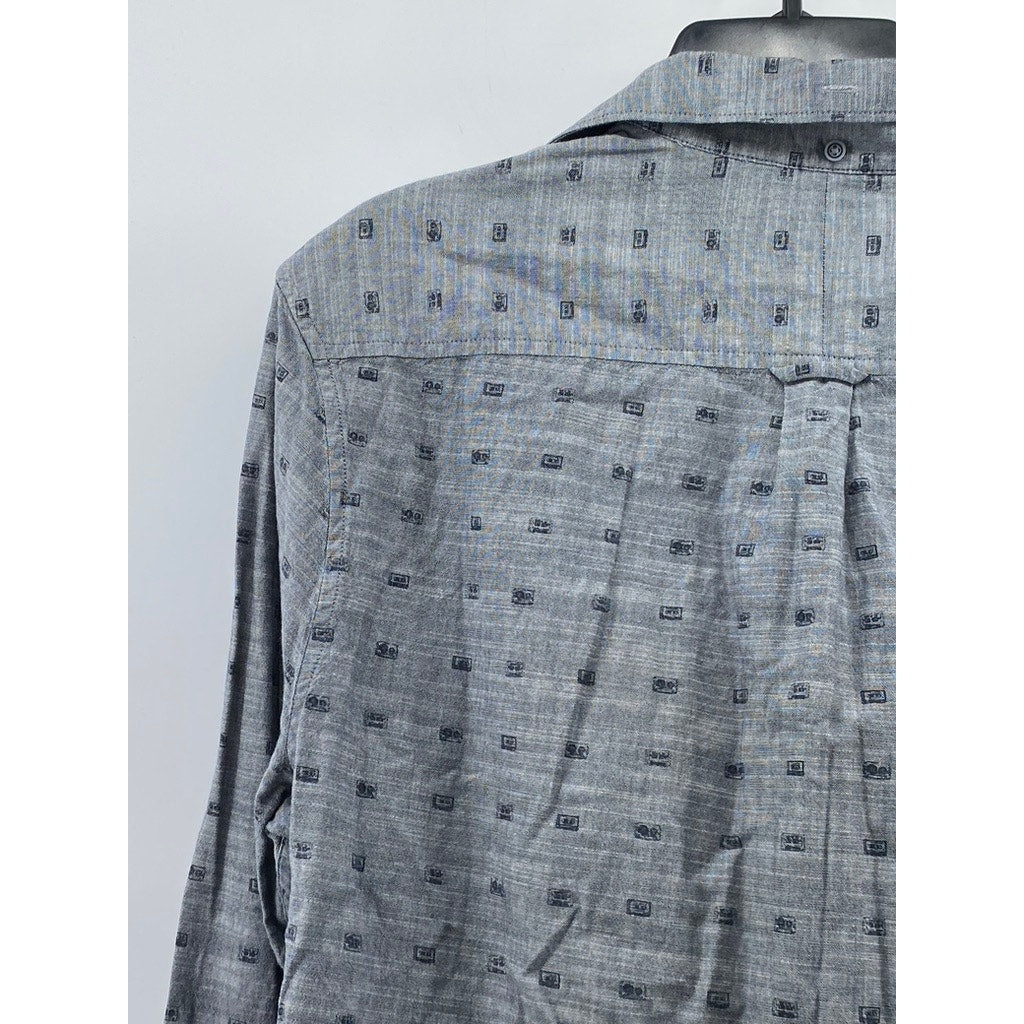 ORIGINAL PENGUIN Men's Gray Cassette Regular-Fit Button-Up Long Sleeve Shirt SZL