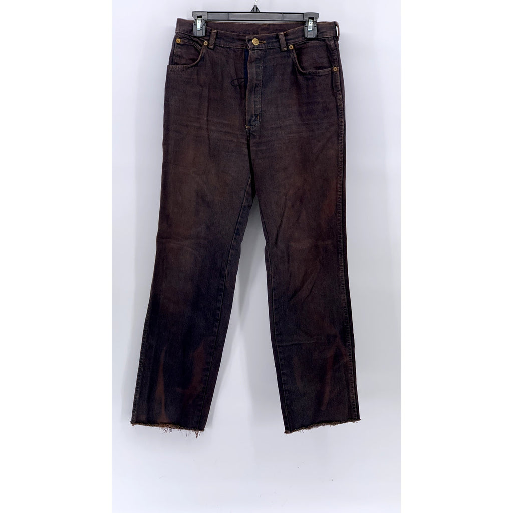 CALVIN KLEIN Men's Brown-Navy Dyed Frayed Straight-Leg Denim Jeans SZ 31