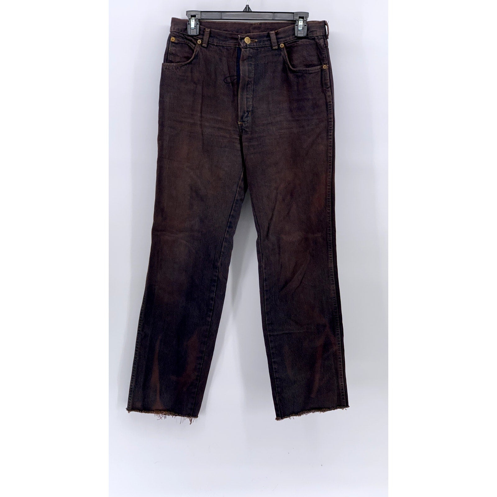 CALVIN KLEIN Men's Brown-Navy Dyed Frayed Straight-Leg Denim Jeans SZ 31