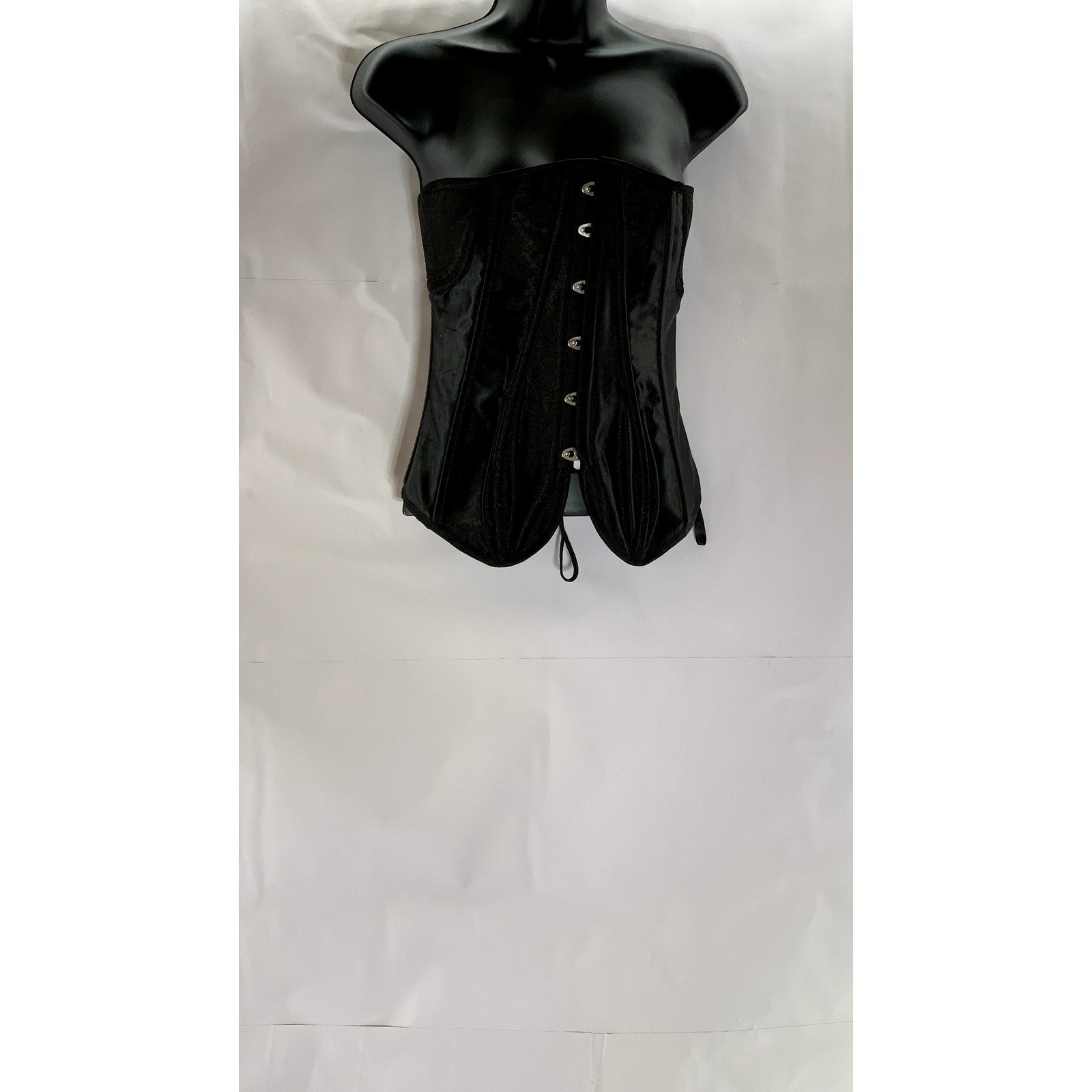 UNBRANDED Women's Black Satin Strapless Lace-Up Back Hook Front Corset Top SZ L