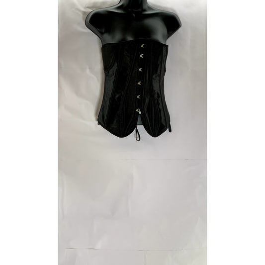 UNBRANDED Women's Black Satin Strapless Lace-Up Back Hook Front Corset Top SZ L